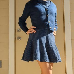 Cropped heather blue wool boucle cardigan